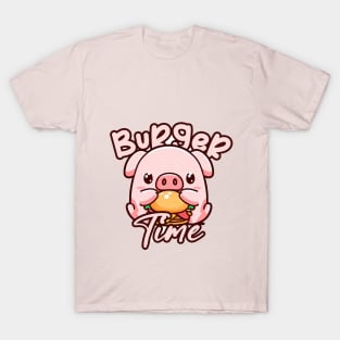 Cute Kawaii Pig Its Time for a Burger T-Shirt